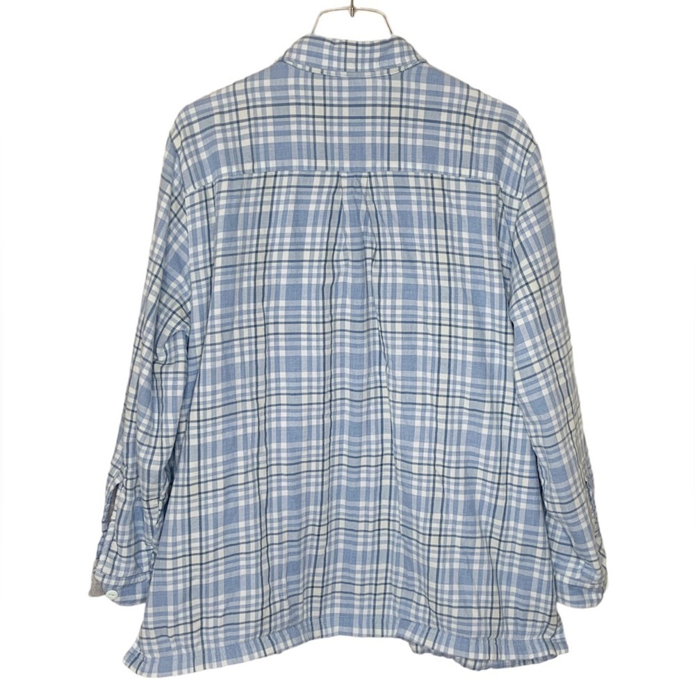 L L Bean Fleece Lined Flannel Shirt Jacket Check Plaid Blue Gray Smock Hem Sz 1X - Picture 2 of 14